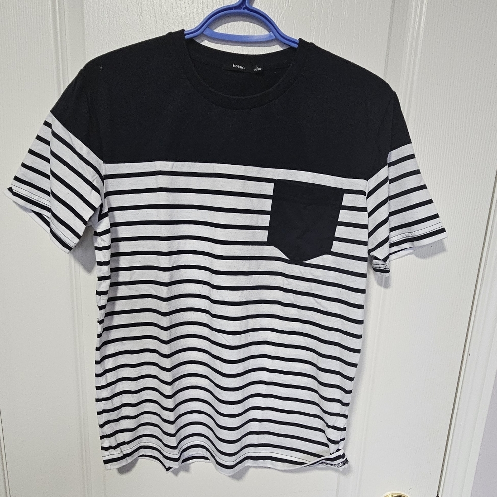 Bossini Navy Blue and White Short Sleeve Tees